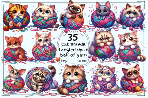 Cats Tangled in Yarn Clipart: A Playful Design Asset