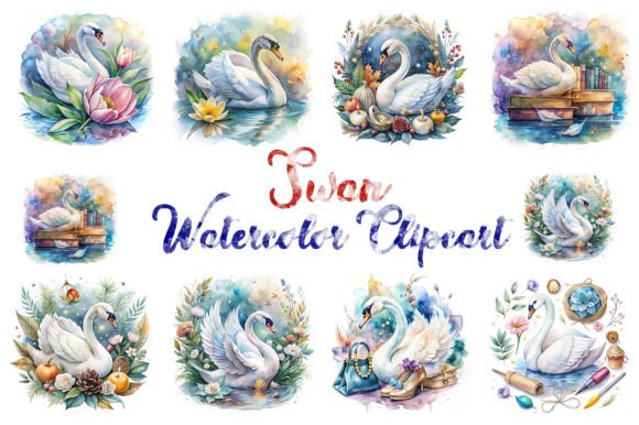 Elegant Swan White Watercolor Flowers Clipart for Modern Design