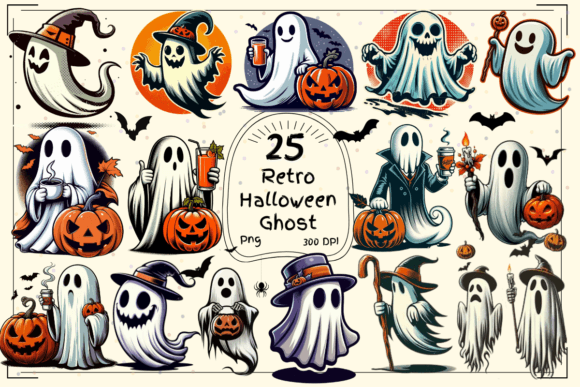Retro Halloween Ghost Clipart: Vintage Spookiness